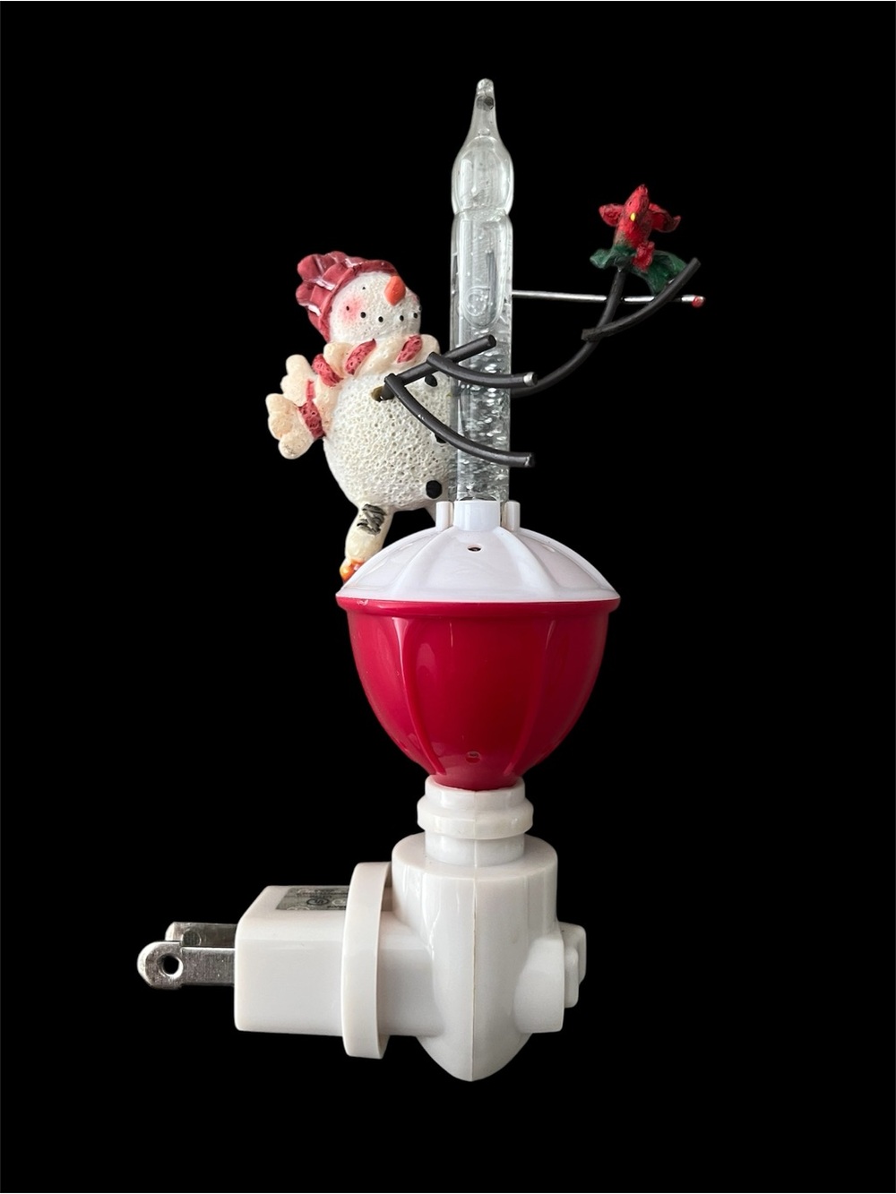 Bubble Plug-In Night Light Snowman with Red Cardinal Tested and Works